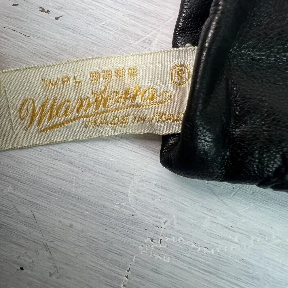 Vintage Mantessa Italian Leather Ladies Gloves Size 6.5 In Black